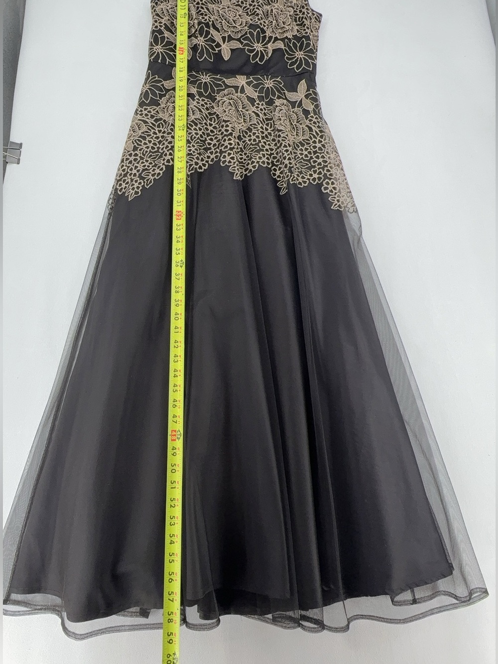 Tahari ASL Embroidered Illusion Gown Dress Size 10 Navy Gold-New - Picture 10 of 10